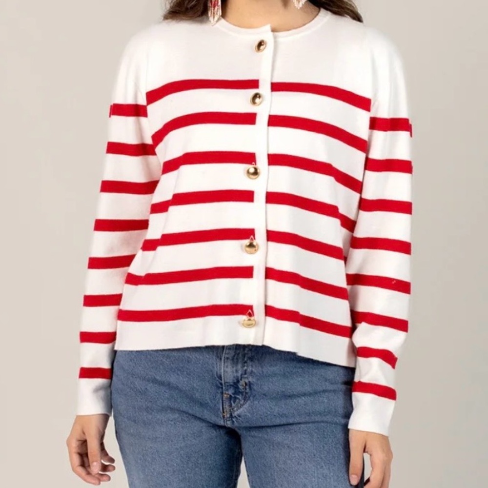 NWT Smash + Tess White Cardigan with Red Stripes